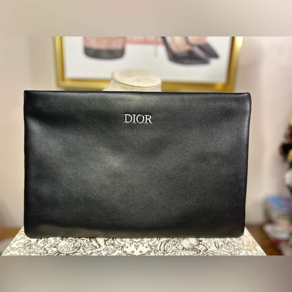 Dior black faux leather cosmetic clutch pouch GWP